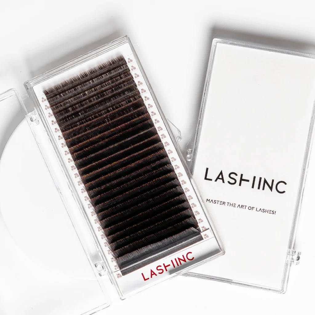LASHINC COFFEE hnedé laserové mihalnice 24 riadkov MIX size zakrivenia C CC L profesionálne predlžovanie rias