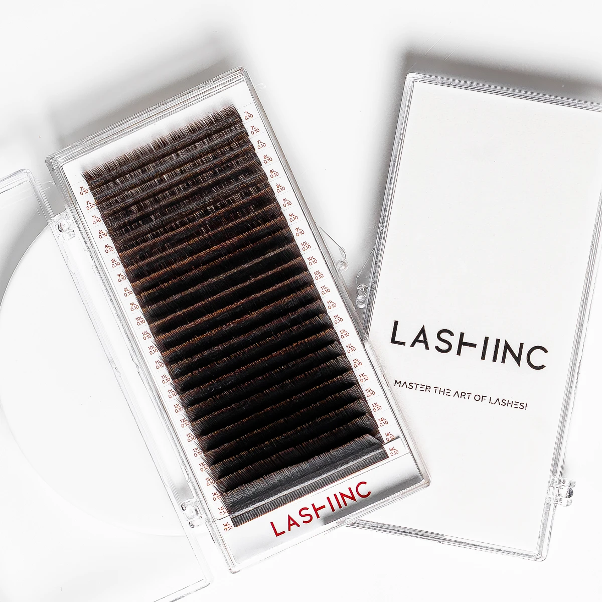 LASHINC COFFEE hnedé laserové mihalnice 24 riadkov MIX size zakrivenia C CC L profesionálne predlžovanie rias